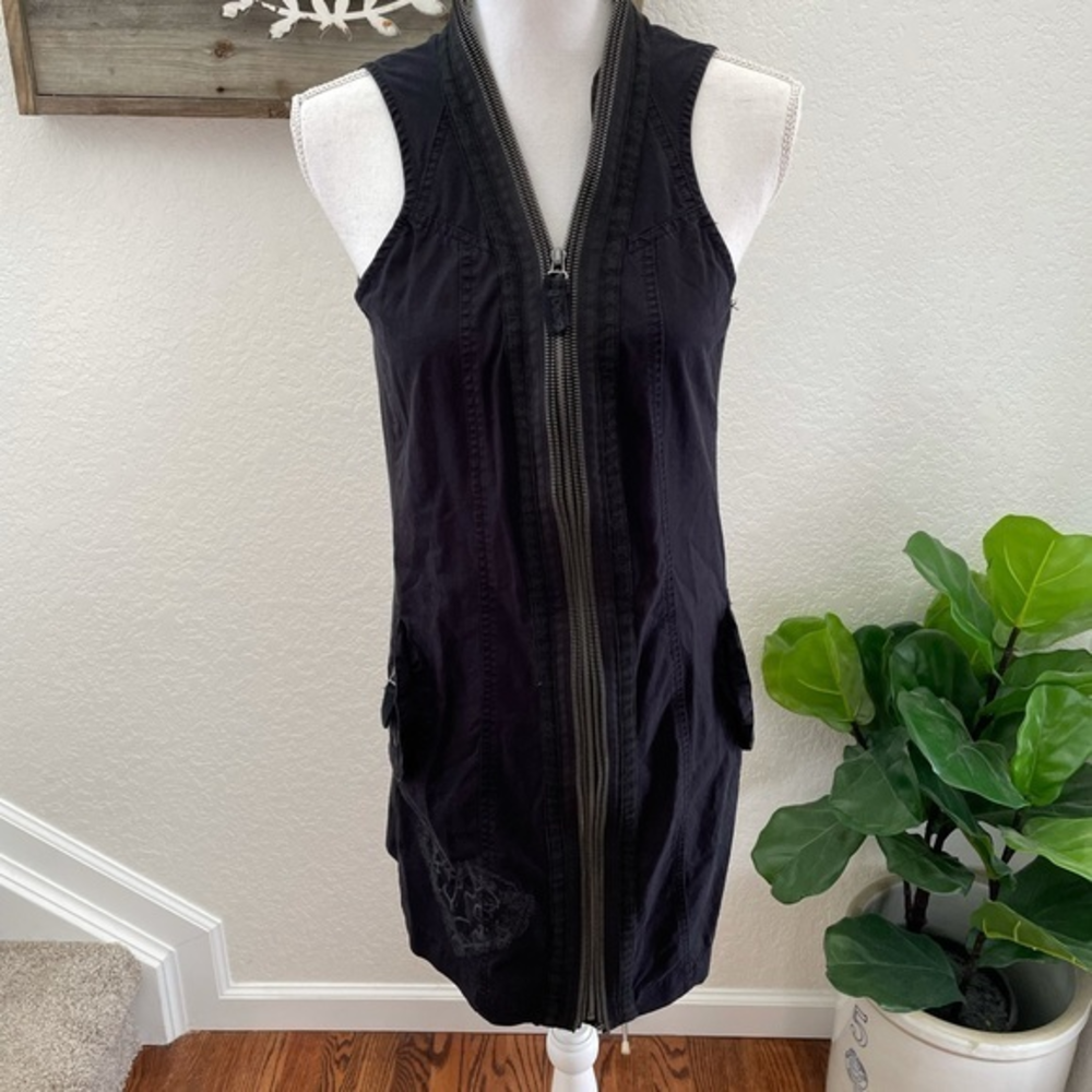 Desigual black zipper front embroidered dress 40